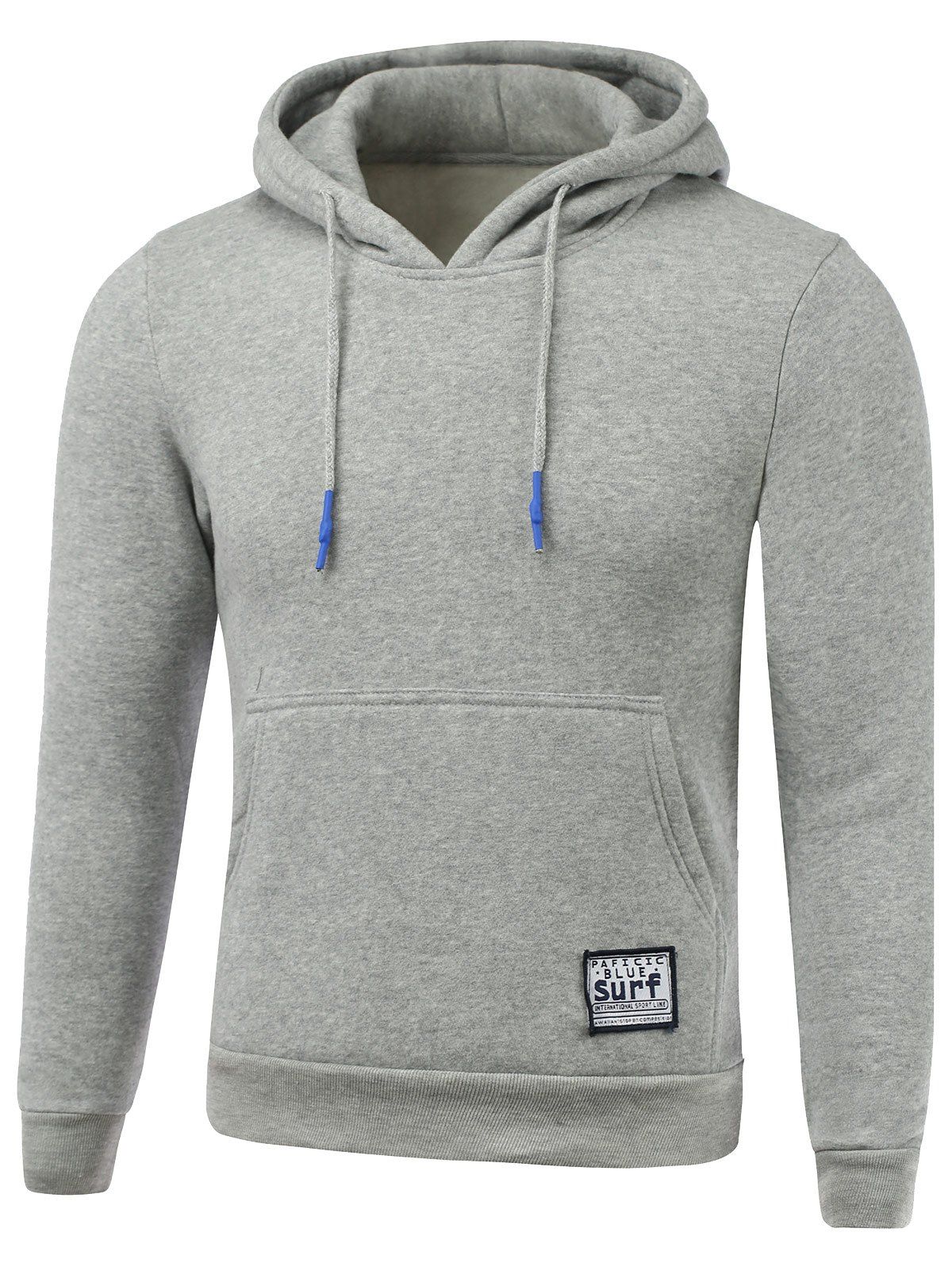 

Drawstring Applique Hooded Long Sleeve Hoodie, Light gray
