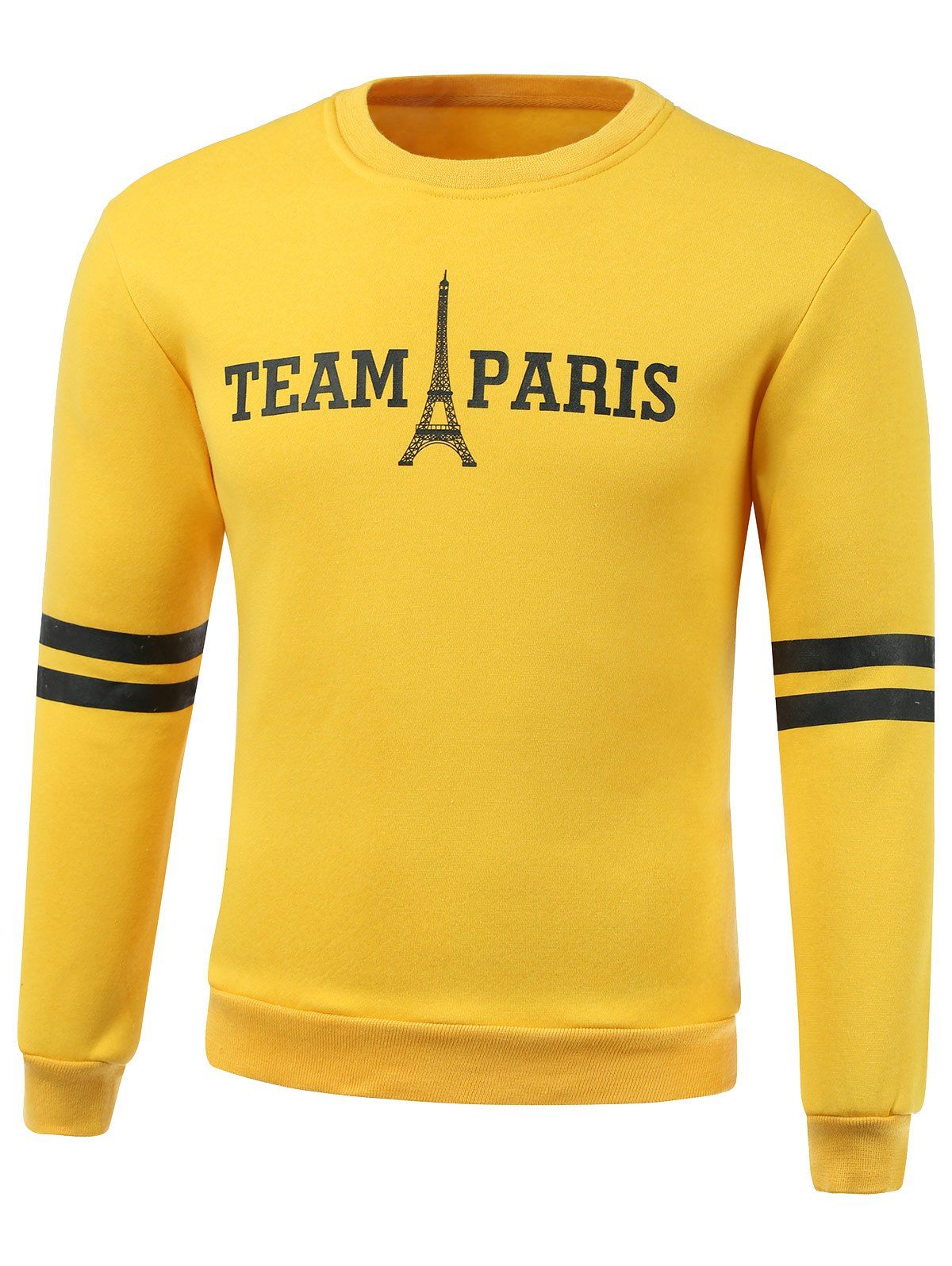 

Iron Tower Print Round Neck Long Sleeve Varsity Stripe Sweatshirt, Yellow