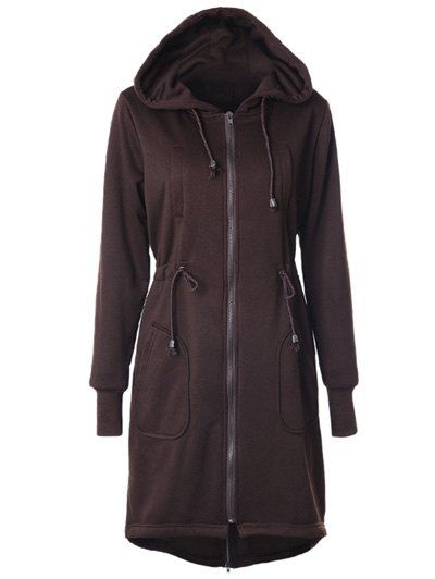 

Drawstring Back Zipped Hooded Coat, Coffee