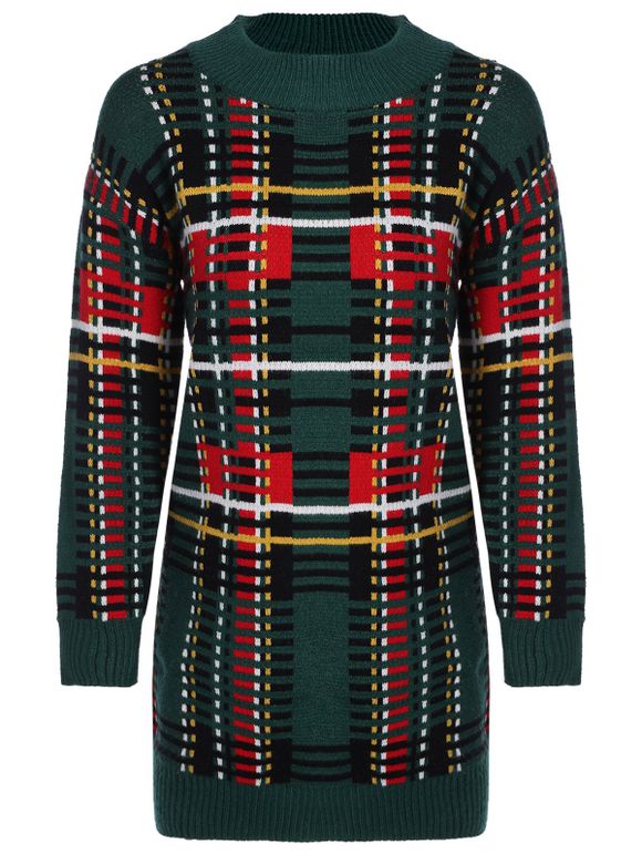 Jewel Neck Color Block Sweater Dress - Vert ONE SIZE