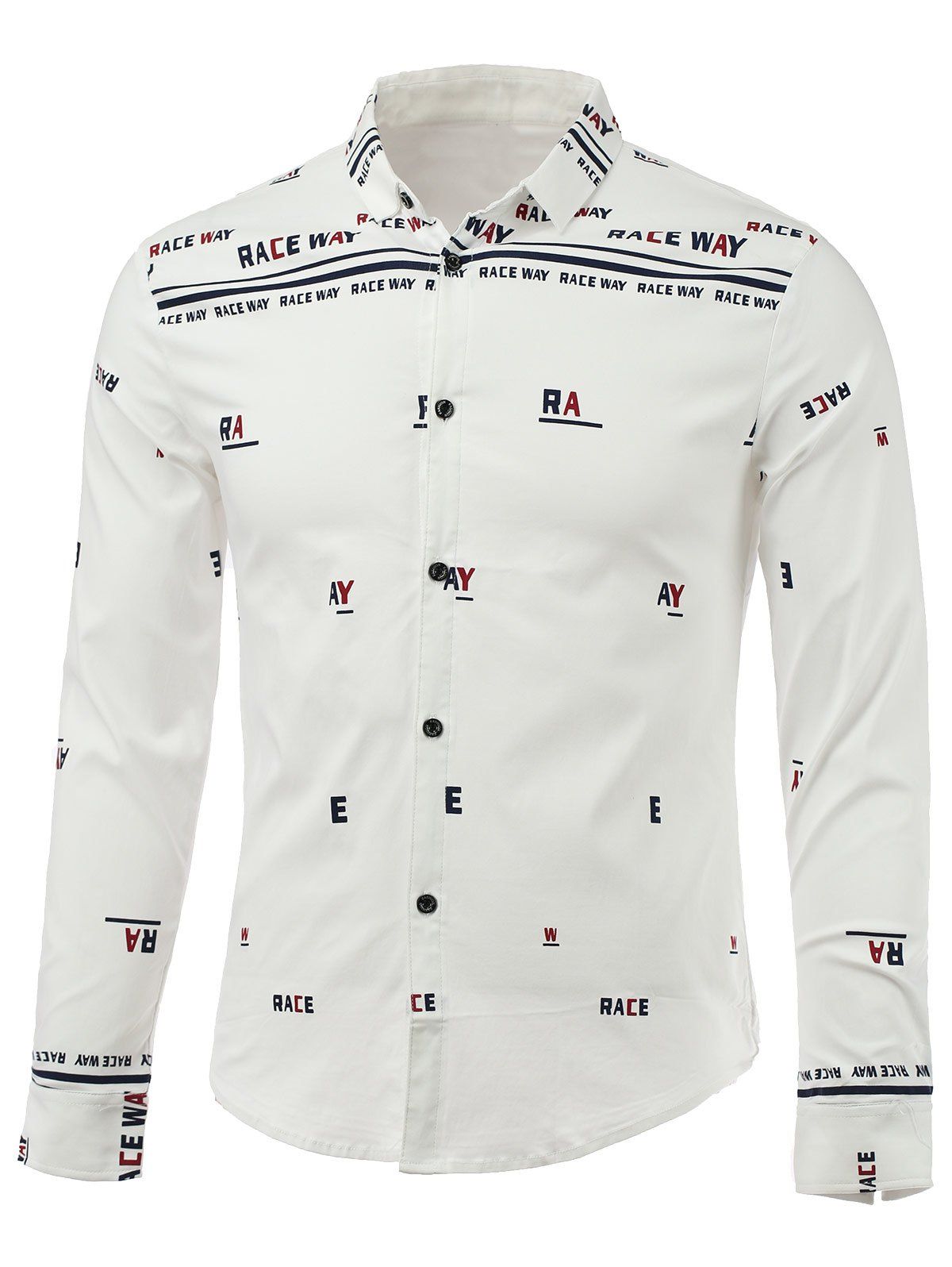 

Letters Print Turn-Down Collar Long Sleeve Shirt, White