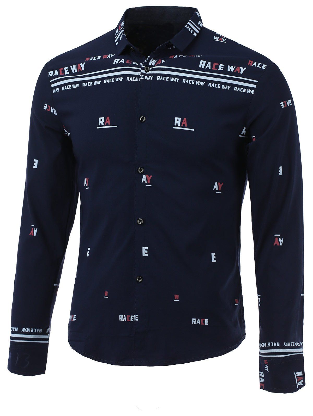 

Letters Print Turn-Down Collar Long Sleeve Shirt, Sapphire blue