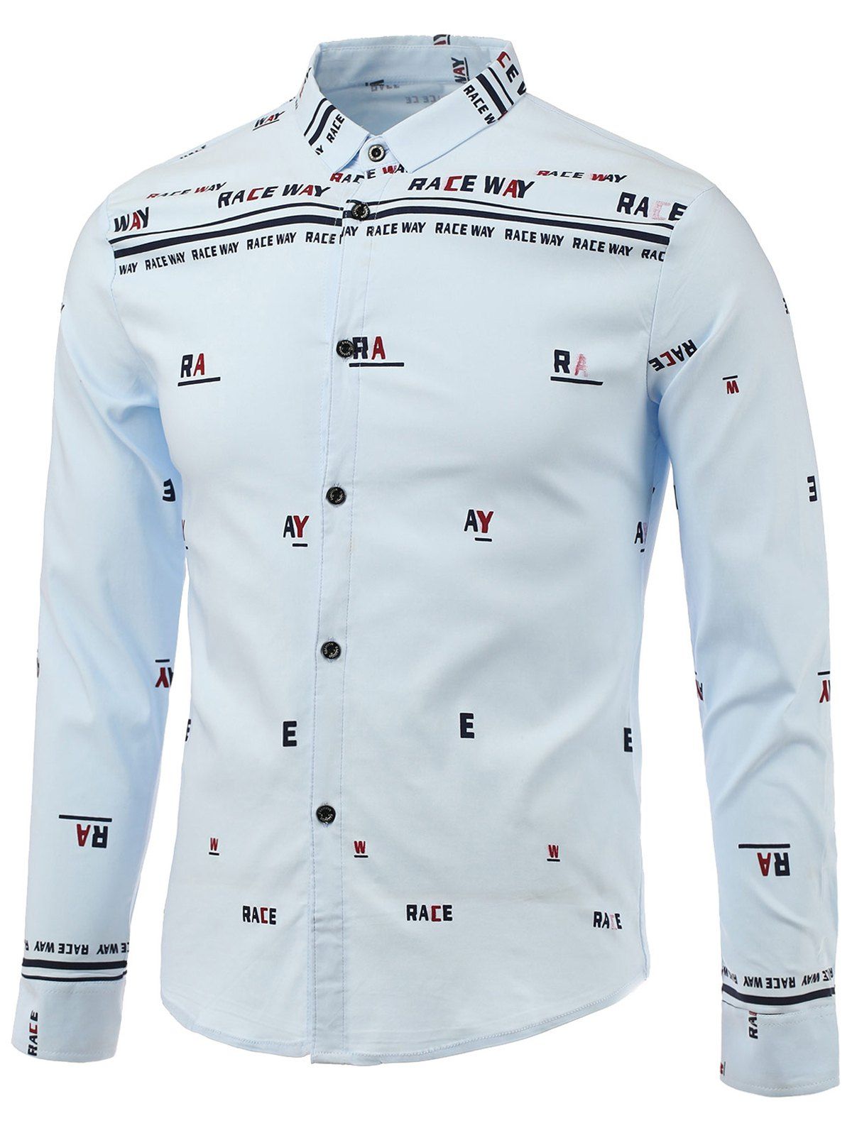 

Letters Print Turn-Down Collar Long Sleeve Shirt, Blue