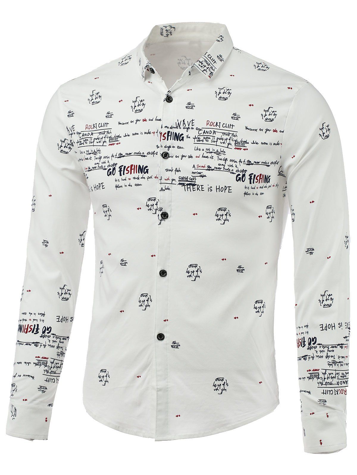 

Letters Printed Turn-Down Collar Long Sleeve Shirt, White