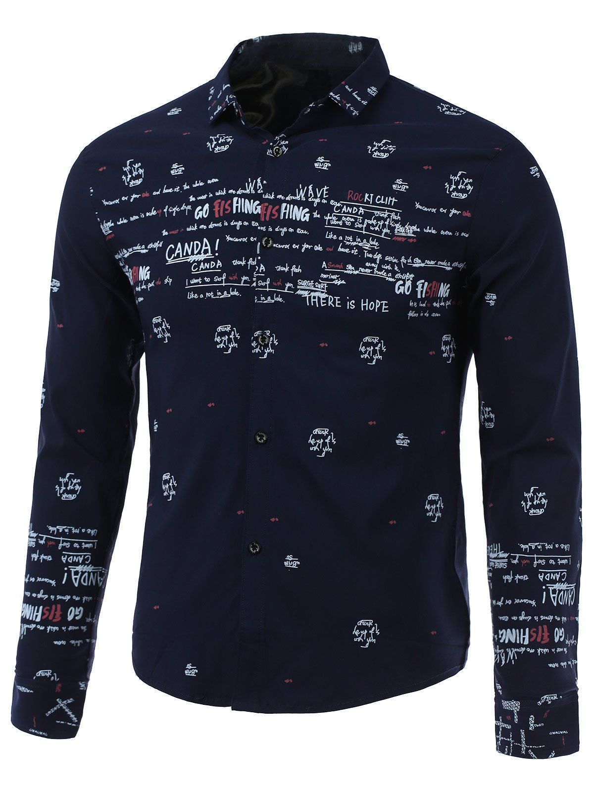 

Letters Printed Turn-Down Collar Long Sleeve Shirt, Sapphire blue