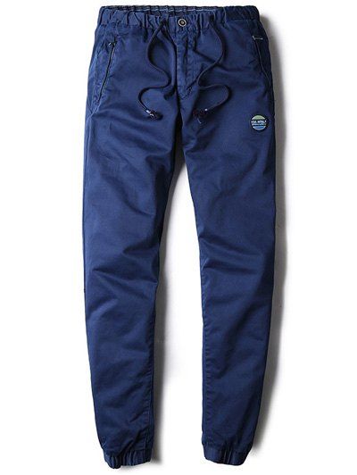 Pantalons Zipper Pocket patché Drawstring Jogger - Bleu Saphir 29