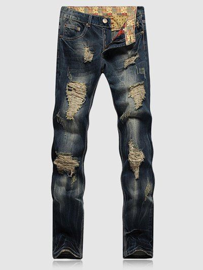 

Scratched Zipper Fly Ripped Jeans, Blue