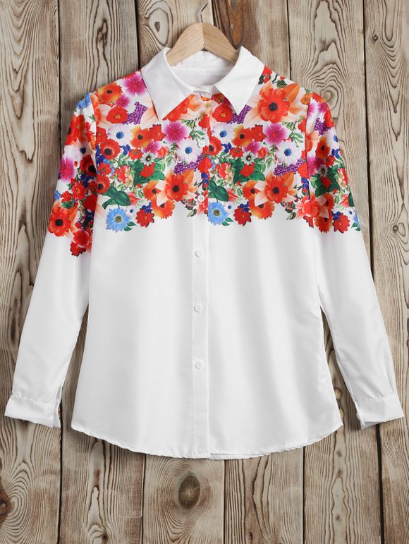 Autumn Blossom Print Shirt - Blanc S