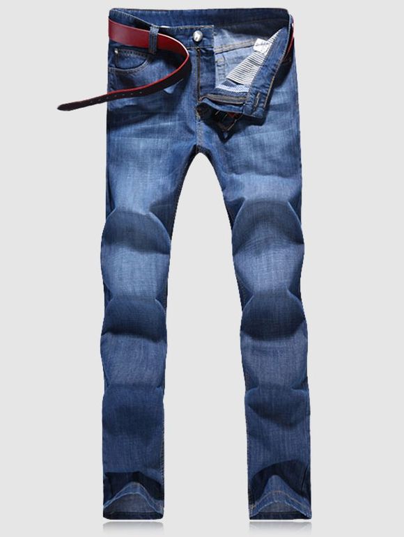 Men 's  Zip Simple Fly Jeans Denim - Bleu profond 28