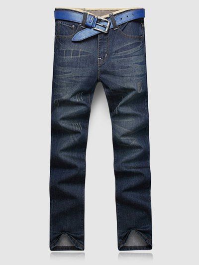 Moustaches design de Mode Minceur Color Block Hemming Cat jambe droite jeans pour hommes - Bleu profond 38