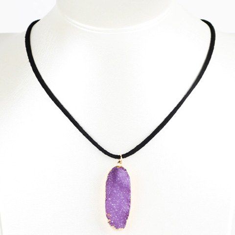 

Oval Natural Stone Embellished Necklace, Purple