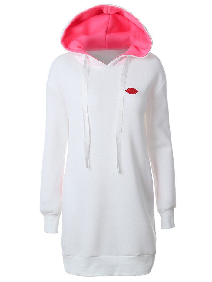 

Lip Embroidered Fleece Drawstring Hoodie, White