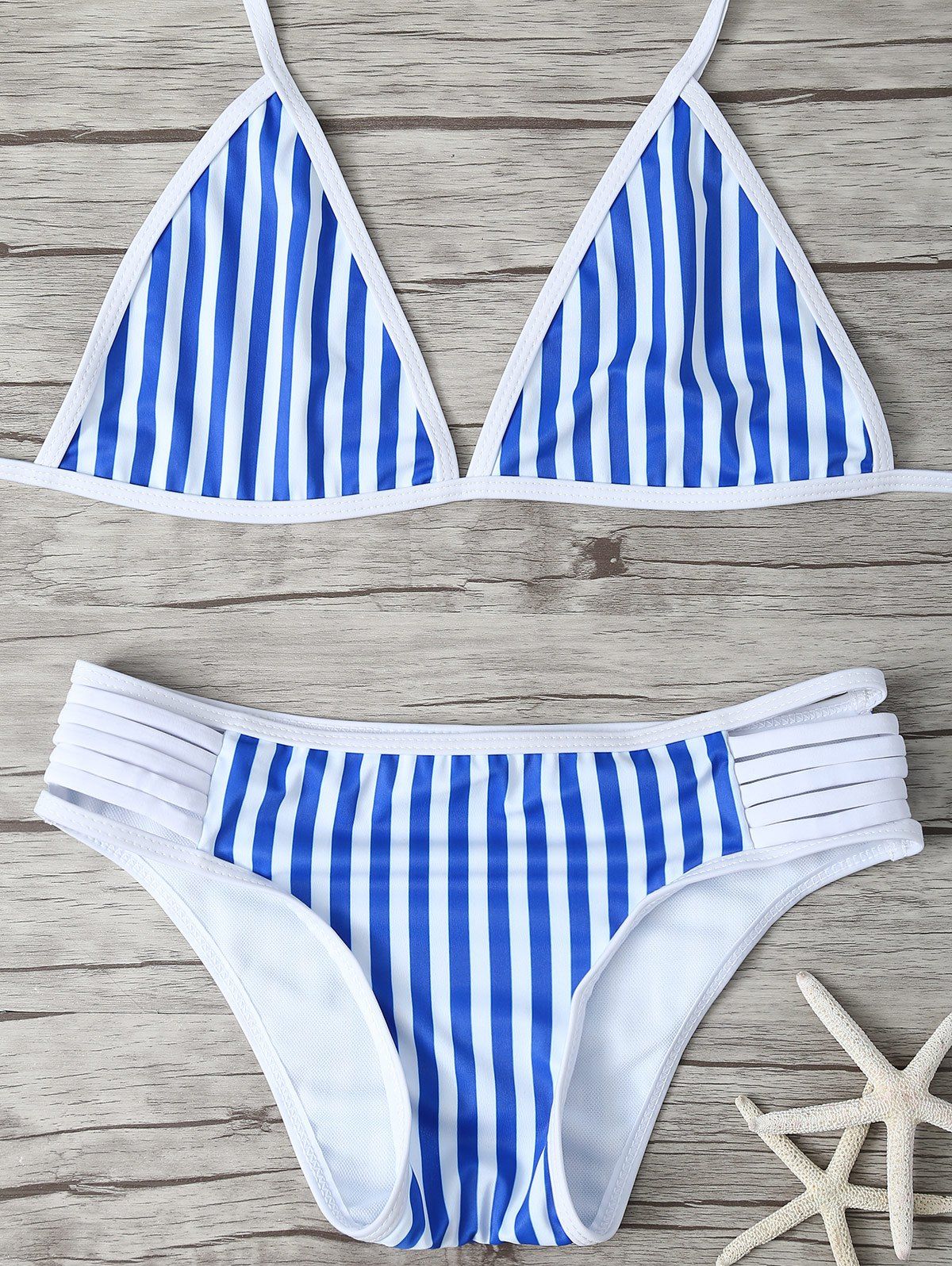 

Halter Striped Strappy Bikini, Light blue