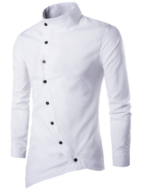 [41% OFF] 2020 Asymmetric Stand Collar Button Up Shirt In WHITE | DressLily