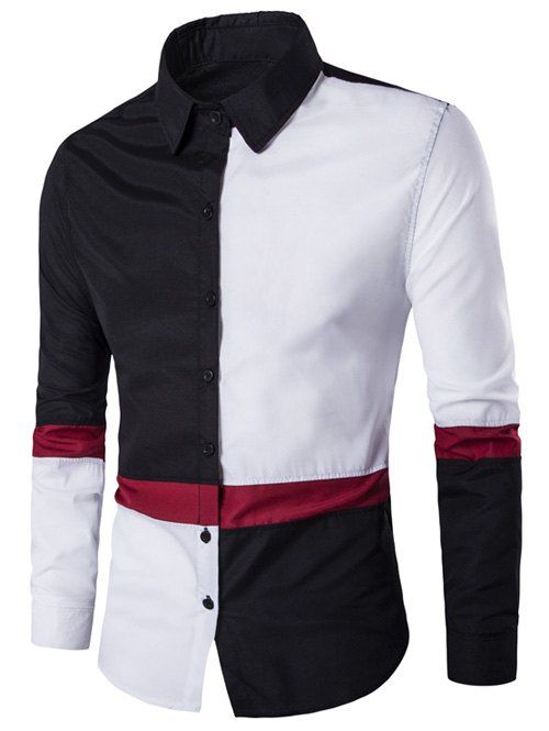 

Button Up Long Sleeve Color Block Shirt, Black