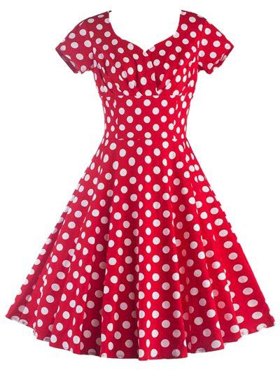 [41% OFF] 2021 Short Sleeves Polka Dot Dress In RED | DressLily