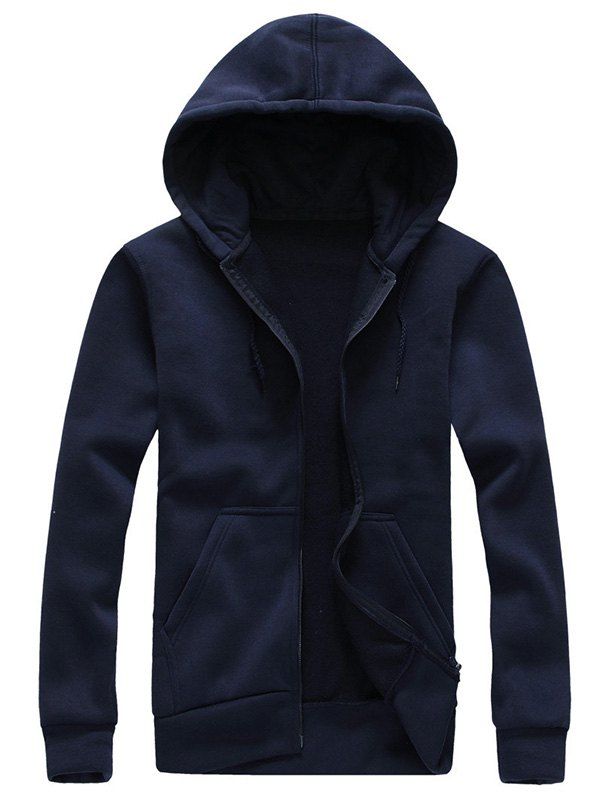 

Drawstring Zip Up Plain Hoodie, Cadetblue