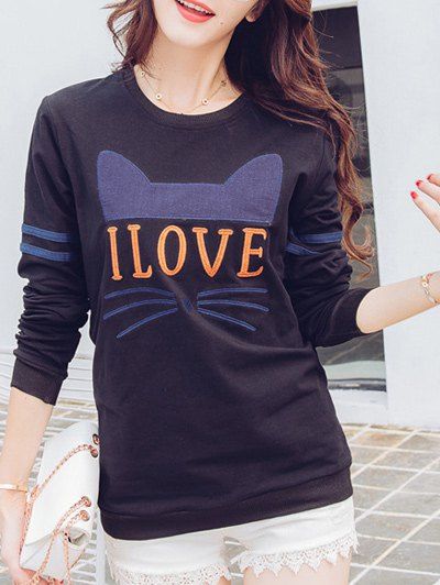 

Kitten Graphic Long Sleeve T-Shirt, Black