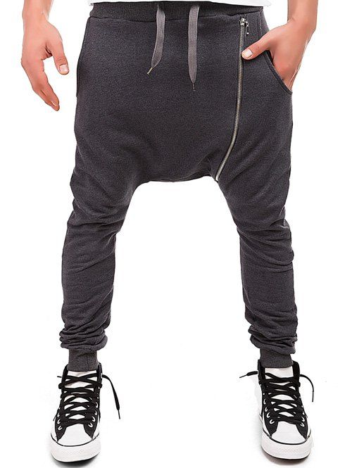 Pantalon Harem Embelli de Zip à Pieds Etroits à Cordon - gris foncé XL