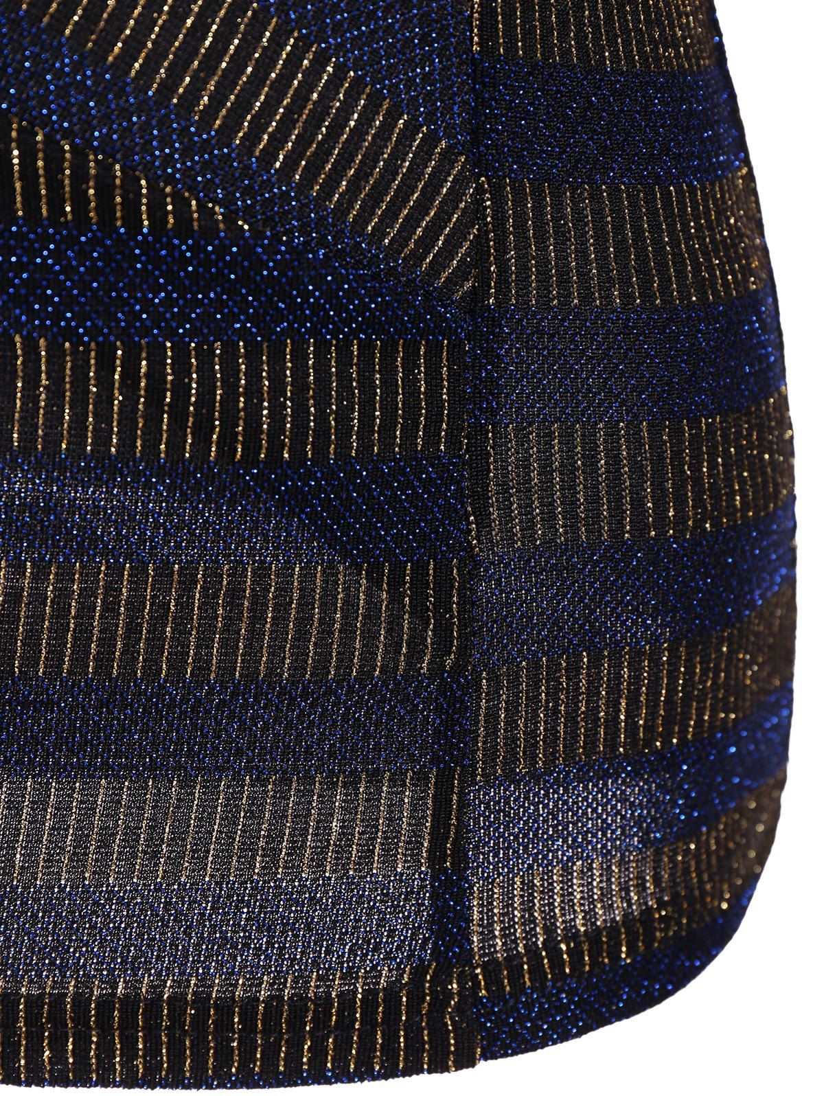 2018 Stripe Sequined Faux Wrap Long Sleeve Blouse DEEP BLUE XL In Plus ...