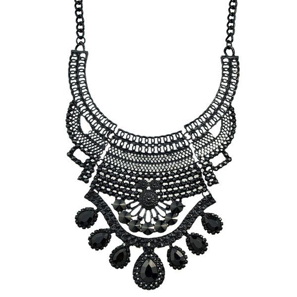 

Faux Gemstone Geometric Water Drop Necklace, Black