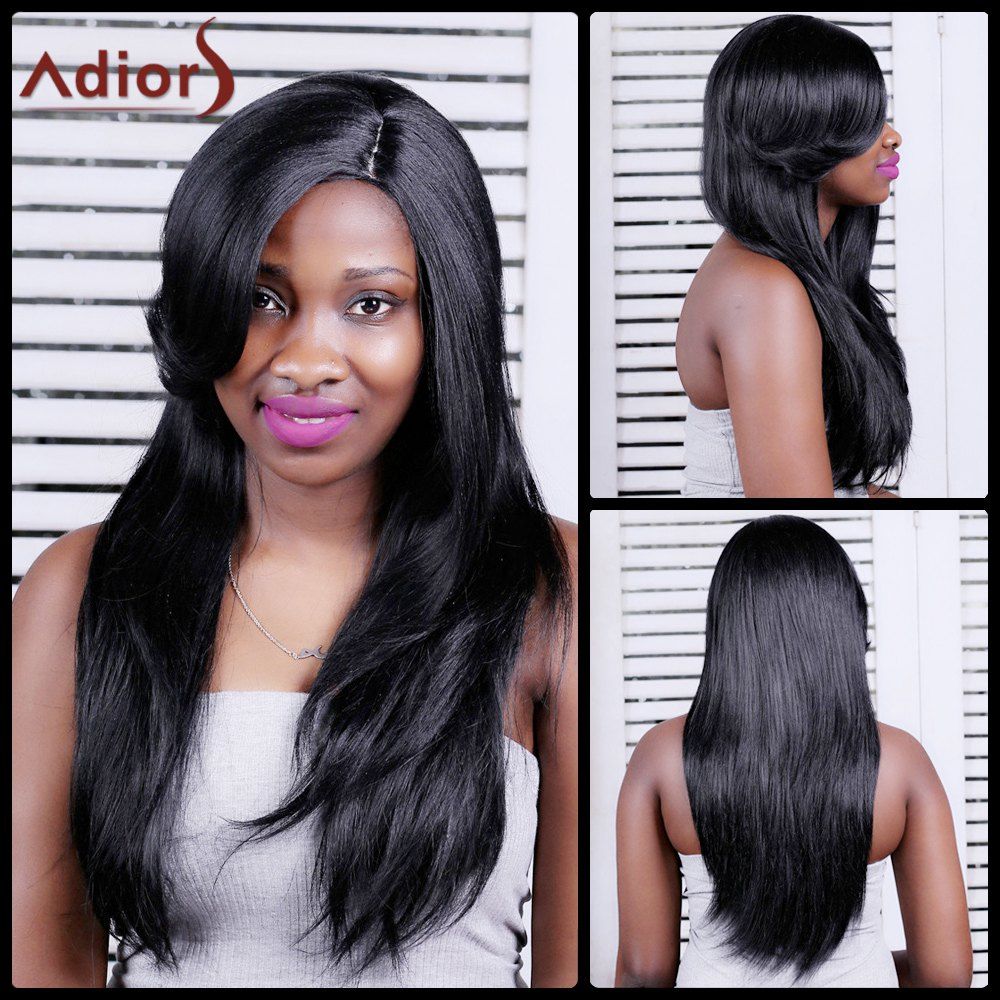 

Adiors Straight Side Bang Long Synthetic Wig, Black