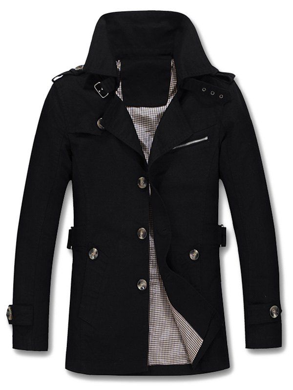 

Buckled Epaulet Design Single Breasted Coat, Black