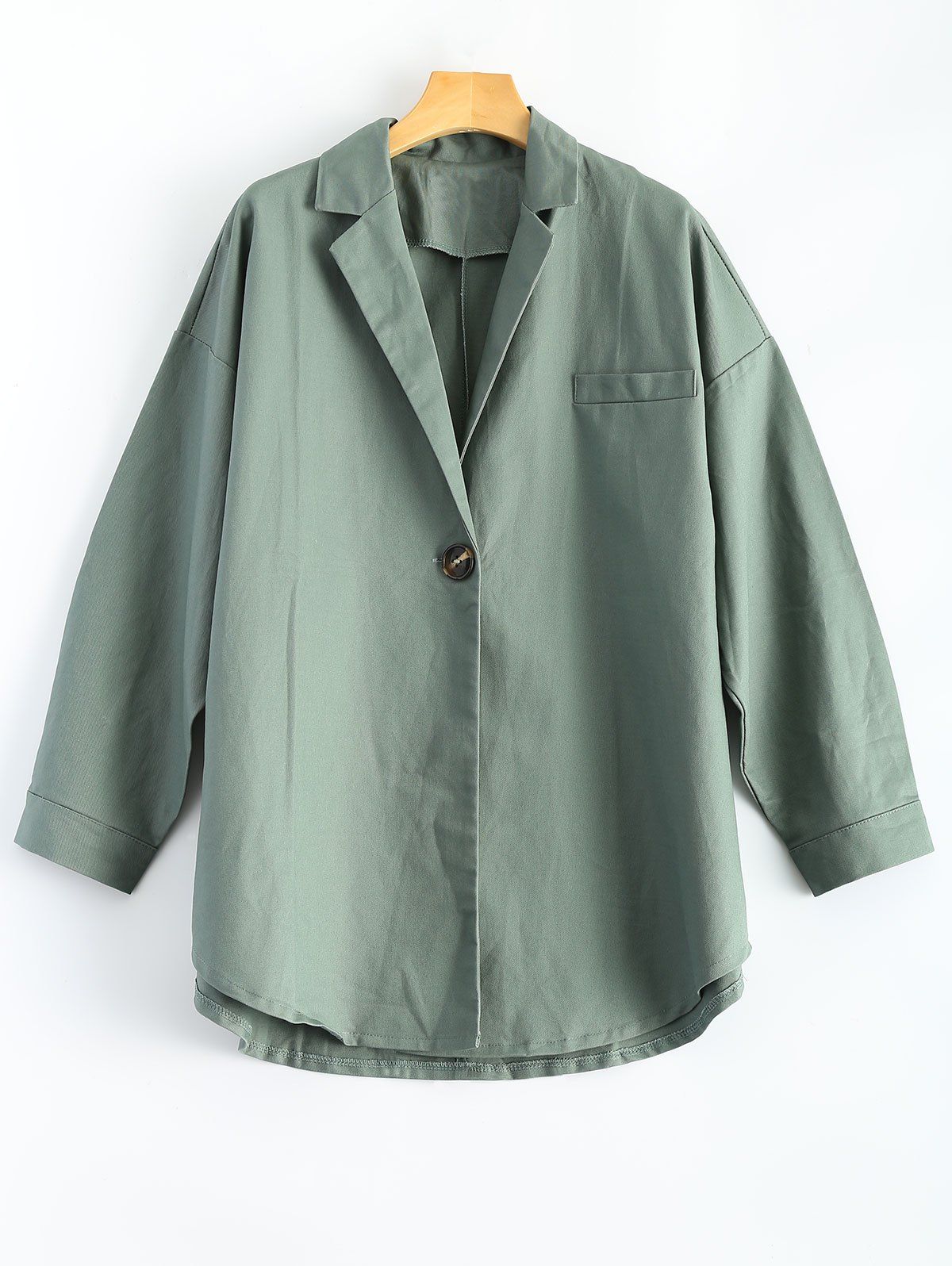 

Lapel Collar Pockets Plus Size Coat, Light green