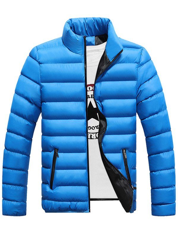 

Contrast Zipper Stand Collar Quilted Jacket, Sapphire blue