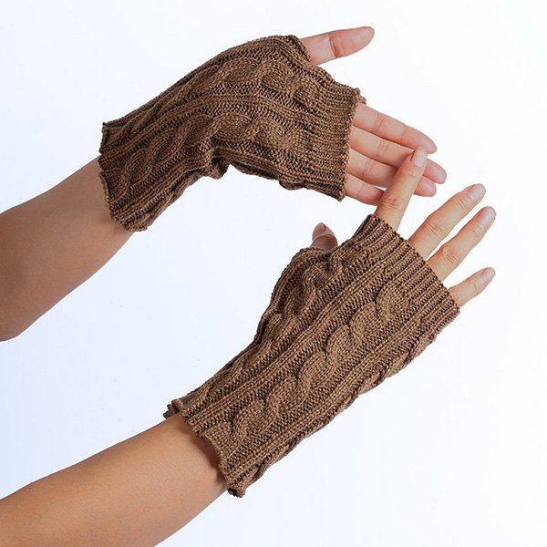 

Winter Crochet Hemp Flowers Knitted Fingerless Gloves, Khaki