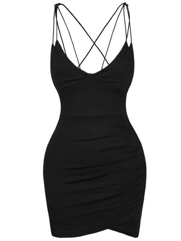 Backless Plunge Slimming Cami Dress - BLACK XL