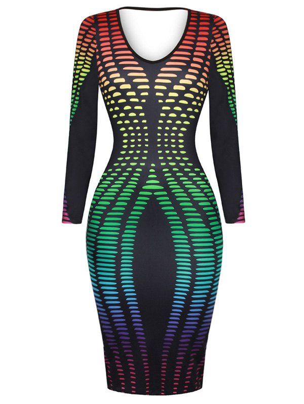 

Colorful Dot Print Plunge Bodycon Dress, Green