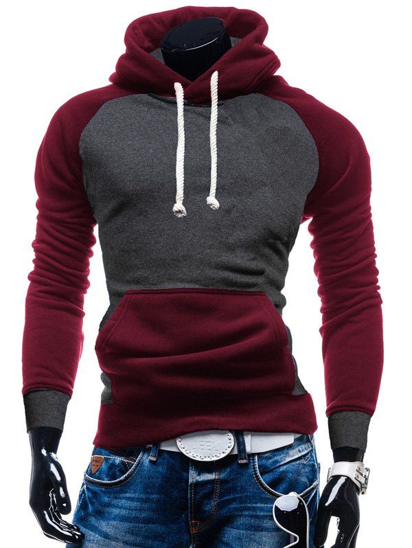 

Color Block Pullover Kangaroo Pocket Hoodie, Deep gray