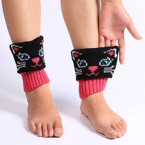 

Cat Pattern Knit Boot Cuffs, Black