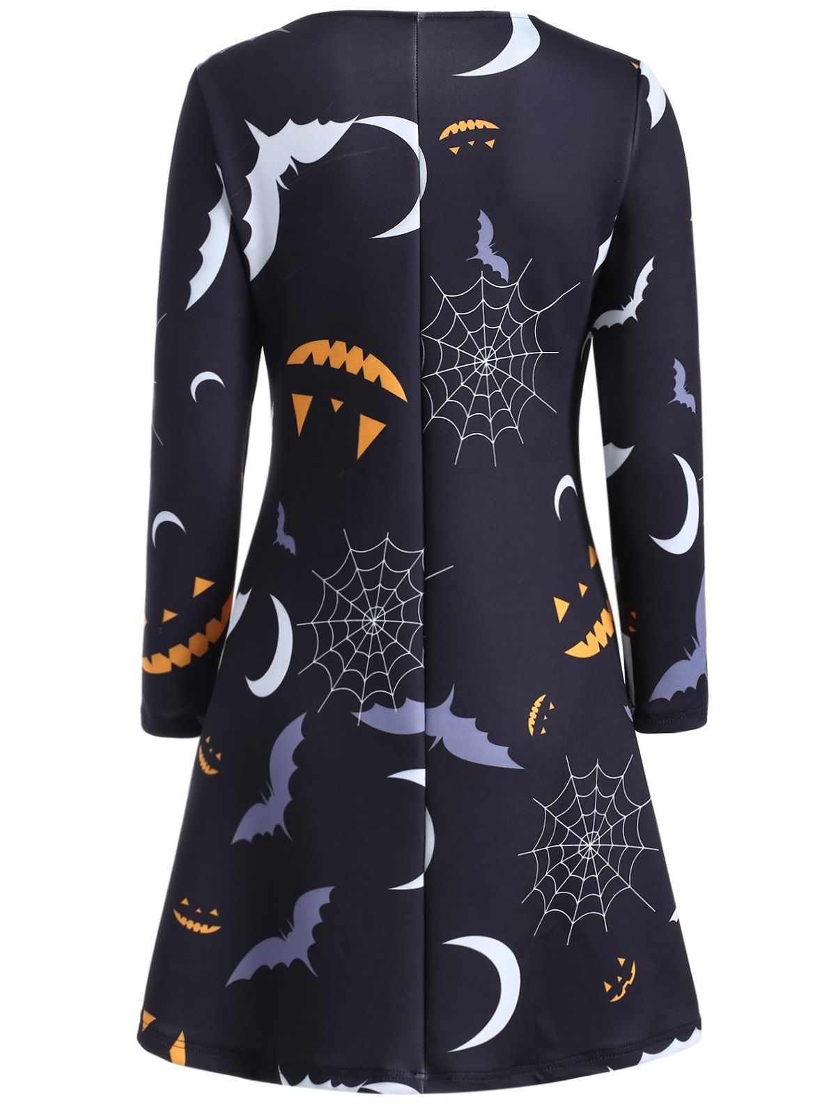 2018 Halloween Pumpkin Bat Print Swing Dress BLACK XL In Long Sleeve ...