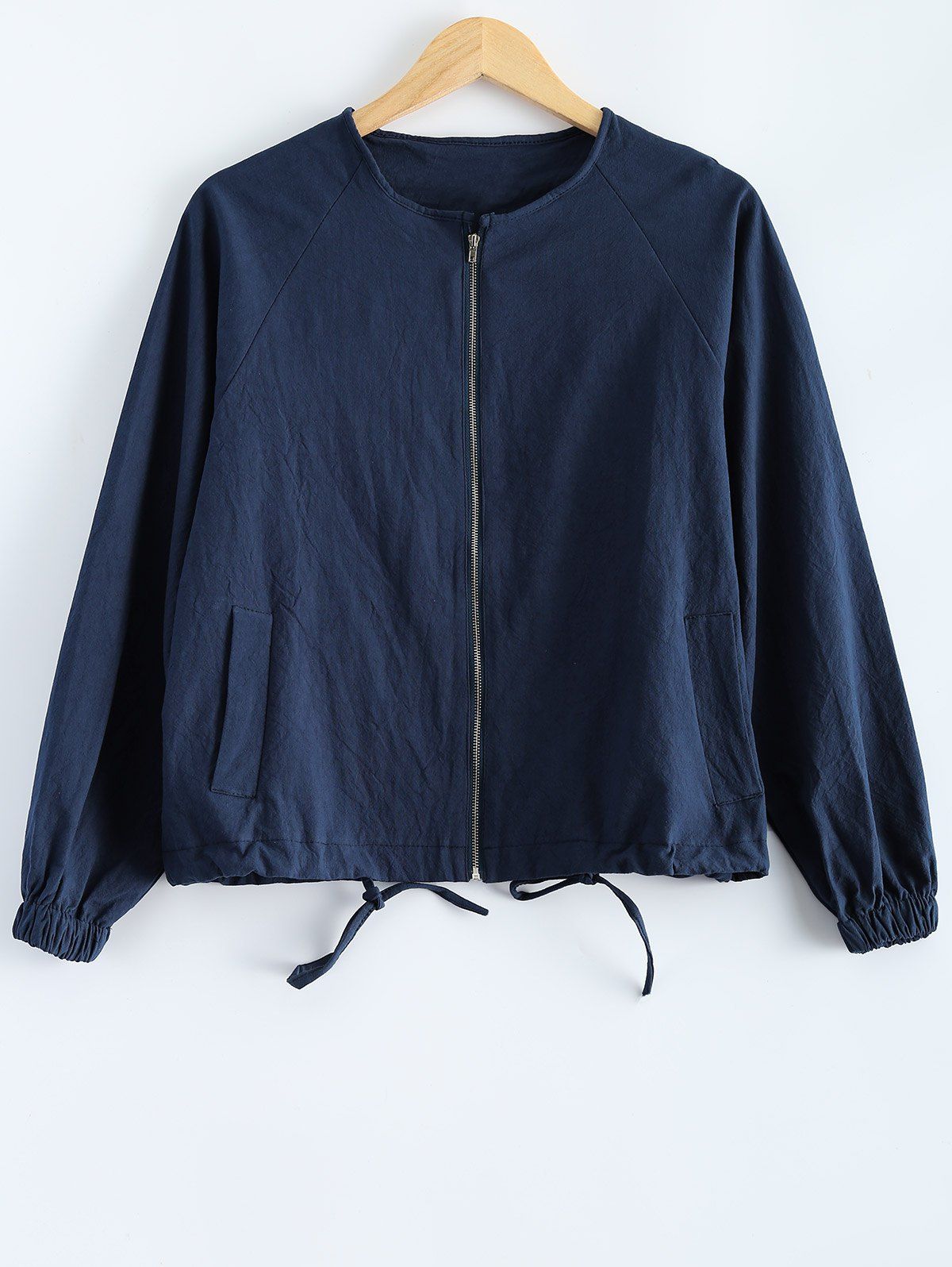 

Pocket Zipper Drawstring Jacket, Deep blue