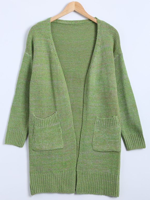 Automne Poches embellies Cardigan long - Vert ONE SIZE
