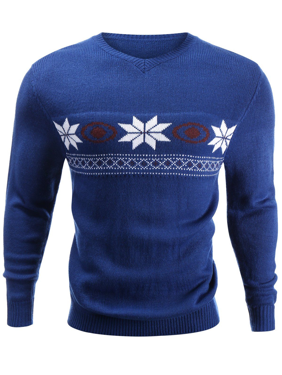 

V-Neck Snowflake Jacquard Sweater, Blue