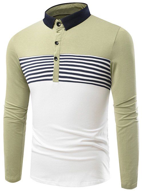 

Striped Color Block Long Sleeve Shirt, Green