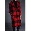 Plaid Hooded Wool Coat - RED/BLACK S