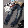 Conception affligée jambe droite Bleach Wash Jeans - Bleu 36
