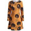 Robe Swing Imprimée Halloween Lanterne de Citrouille - Orange Jaune L