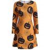 Robe Swing Imprimée Halloween Lanterne de Citrouille - Orange Jaune S