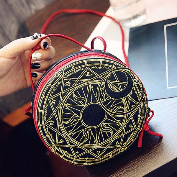 [17% OFF] 2019 Abstract Geometric Pattern Round Shape Crossbody Bag In RED | DressLily