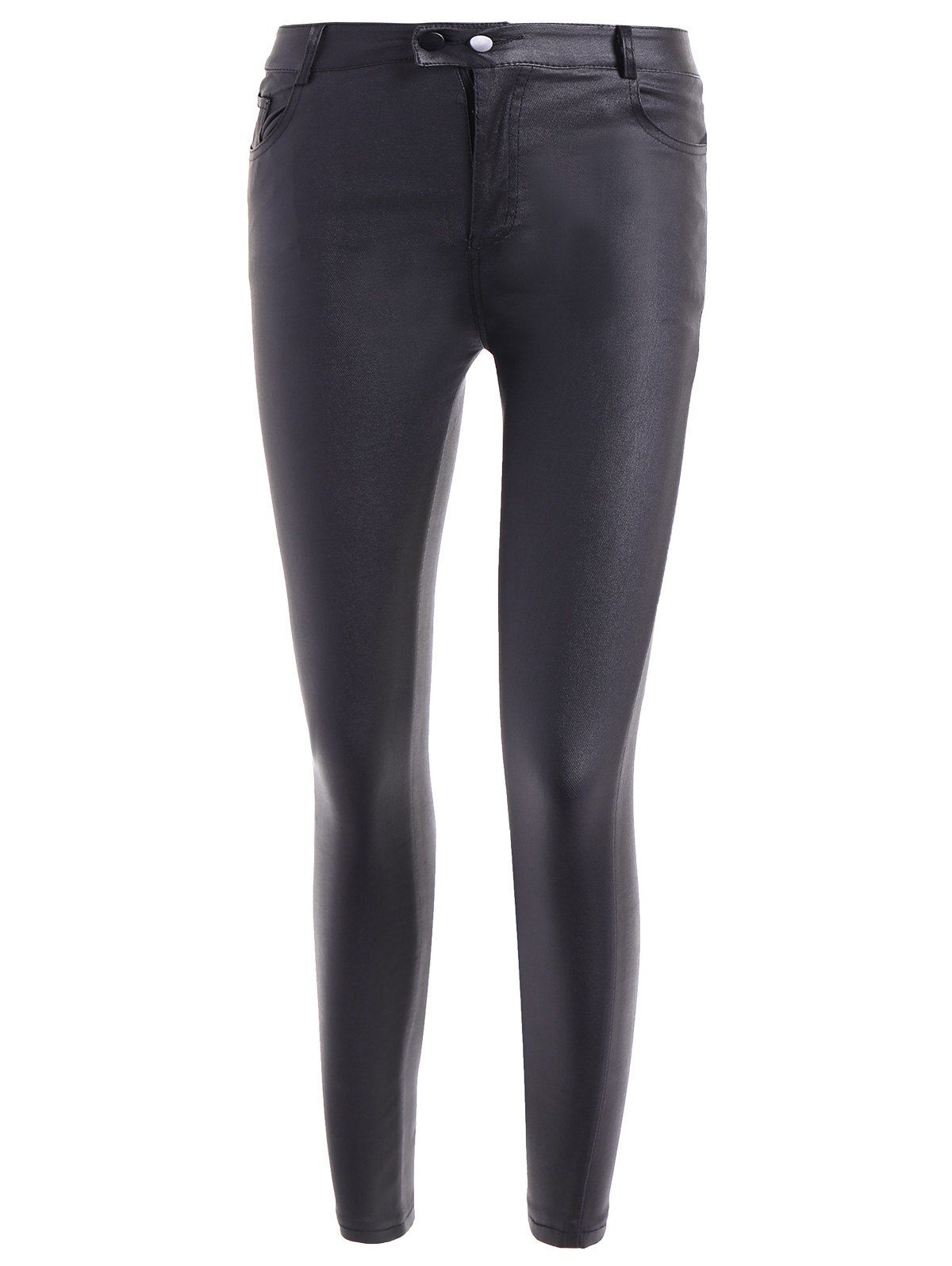 

Double Buttons Fly Skinny Pants with Pockets, Black
