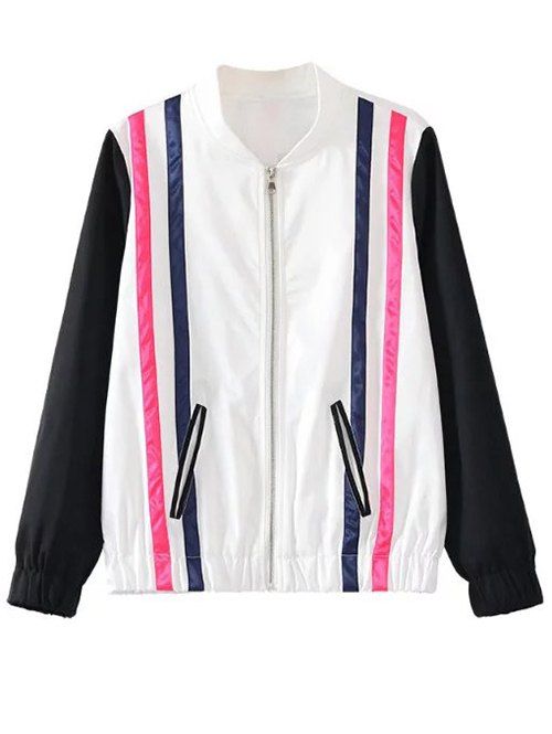 

Zipped Striped Bomber Jacket, White and black