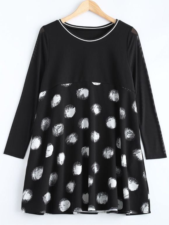 Plus Size Polka Dot Graffiti robe à manches longues - Noir 4XL