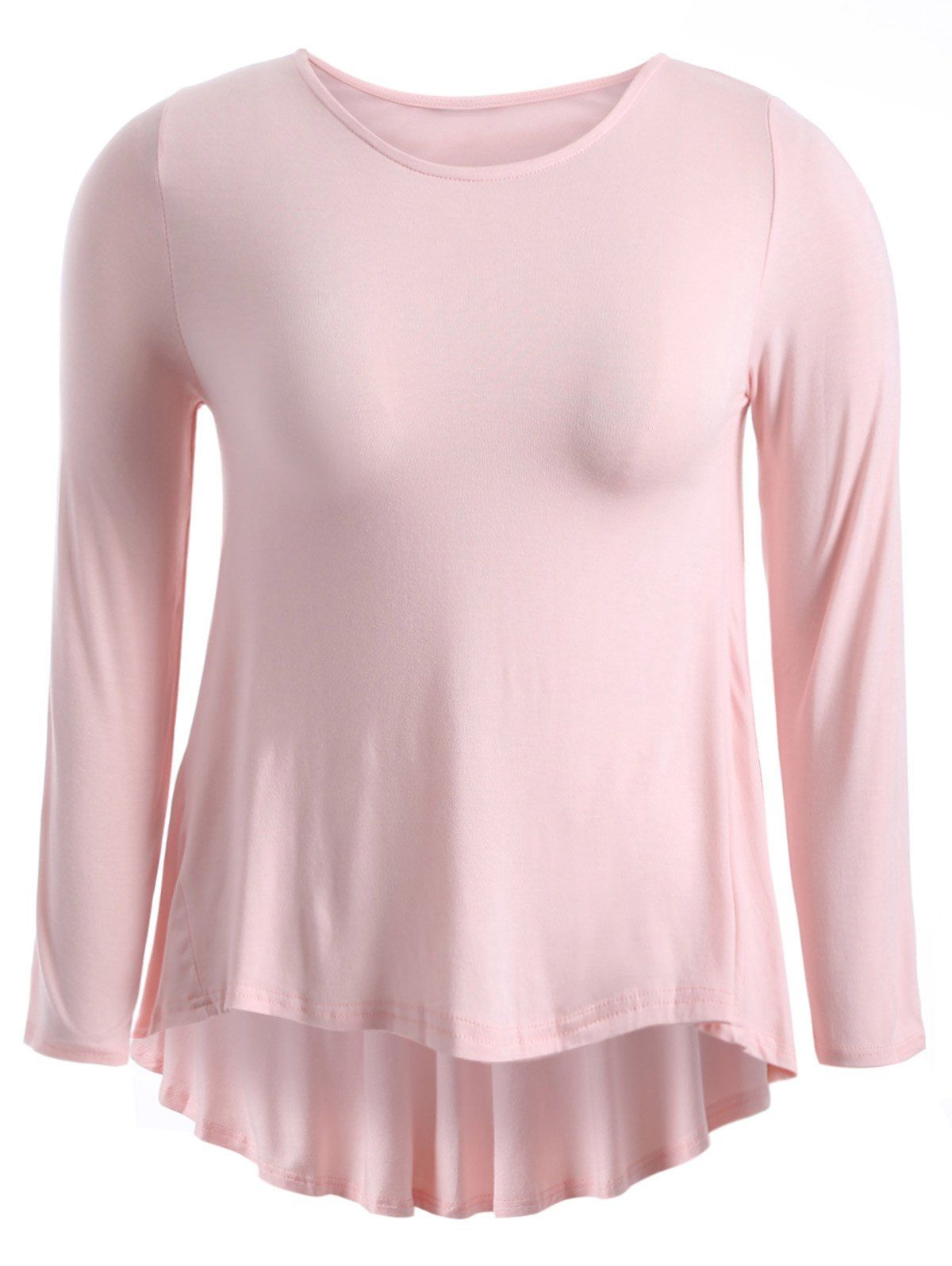 

High-Low Bowknot Cotton Blouse, Pink
