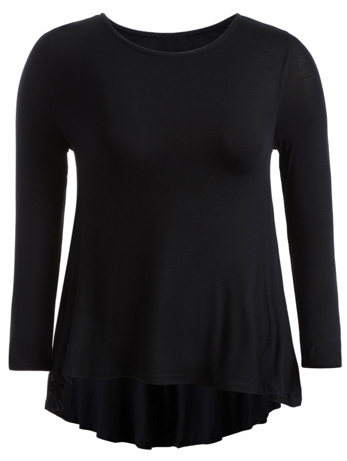 

High-Low Bowknot Cotton Blouse, Black