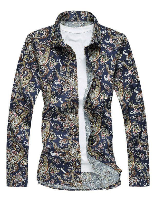 

3D Vintage Paisley Print Long Sleeve Plus Size Shirt, Colormix